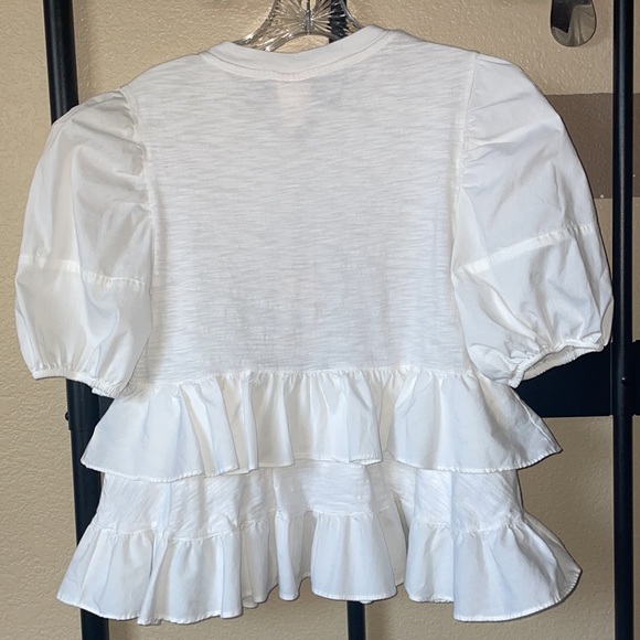 Cinq à Sept Trish Tiered Ruffle Mixed Media Cotton Top size S NWT Crew Neck - Picture 6 of 11